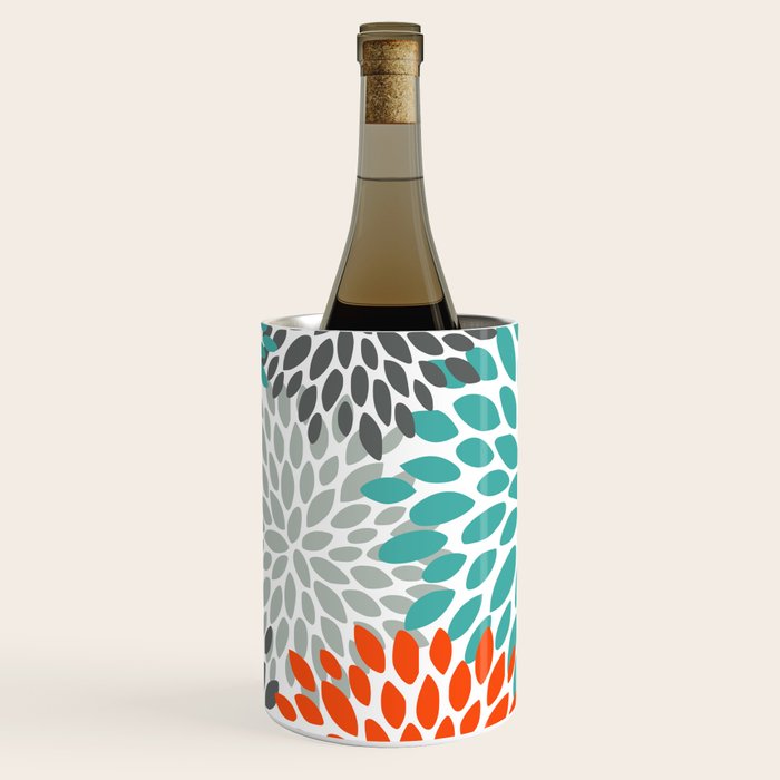 Orange and Teal Floral Abstract Print Wine Chiller Gallery Image 3