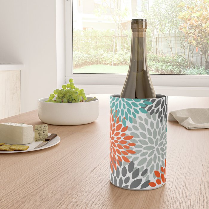 Orange and Teal Floral Abstract Print Wine Chiller Gallery Image 4