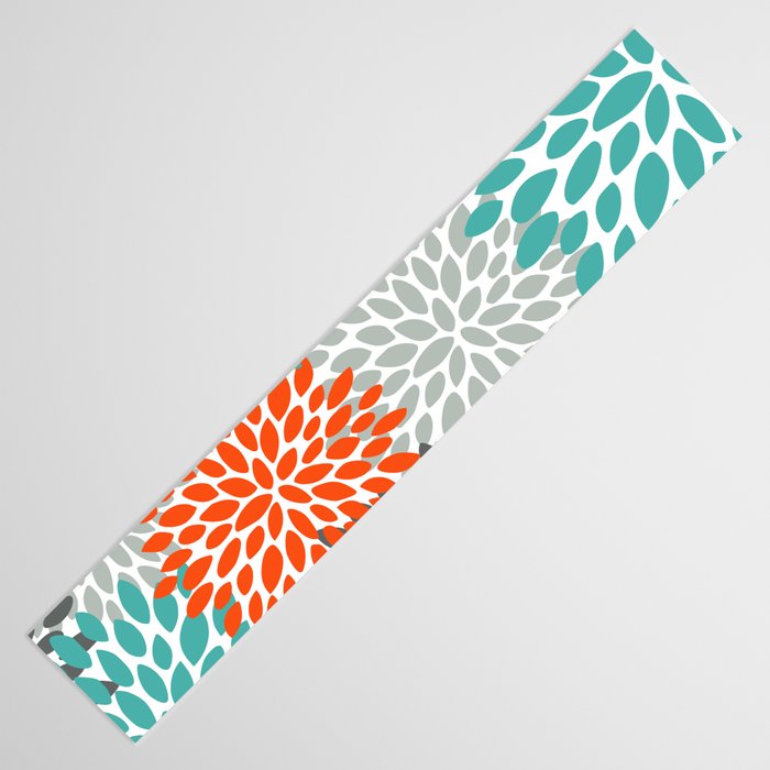 Orange and Teal Floral Abstract Print Table Runner Gallery Image 3