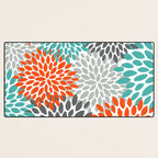 Orange and Teal Floral Abstract Print Desk Mat Gallery Image 3