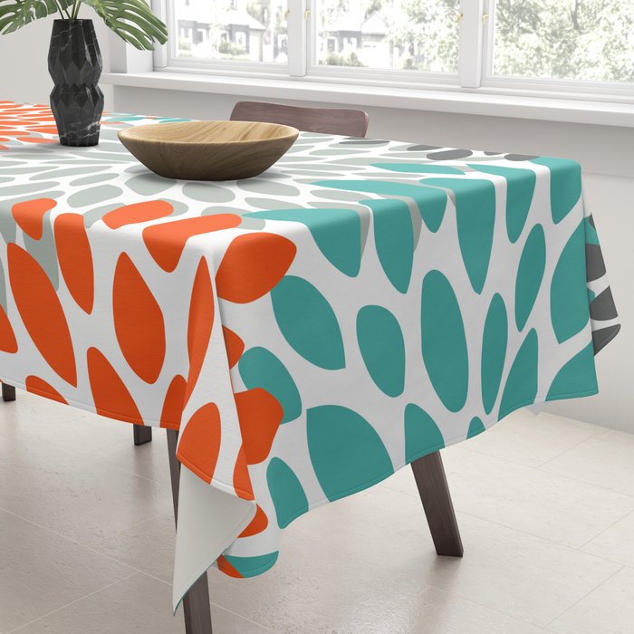 Orange and Teal Floral Abstract Print Tablecloth Gallery Image 3