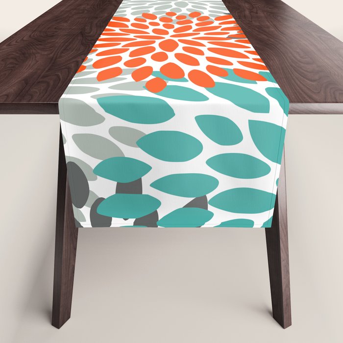 Orange and Teal Floral Abstract Print Table Runner Gallery Image 1