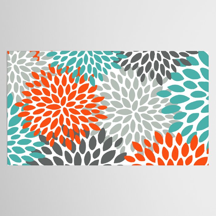 Orange and Teal Floral Abstract Print Tablecloth Gallery Image 2