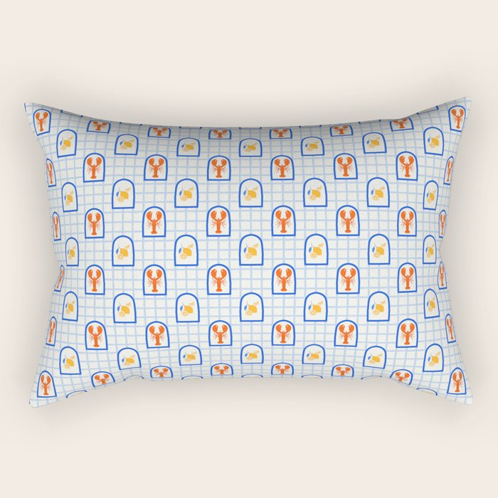 Mediterranean lobster sea food art pattern Rectangular Pillow Gallery Image 1