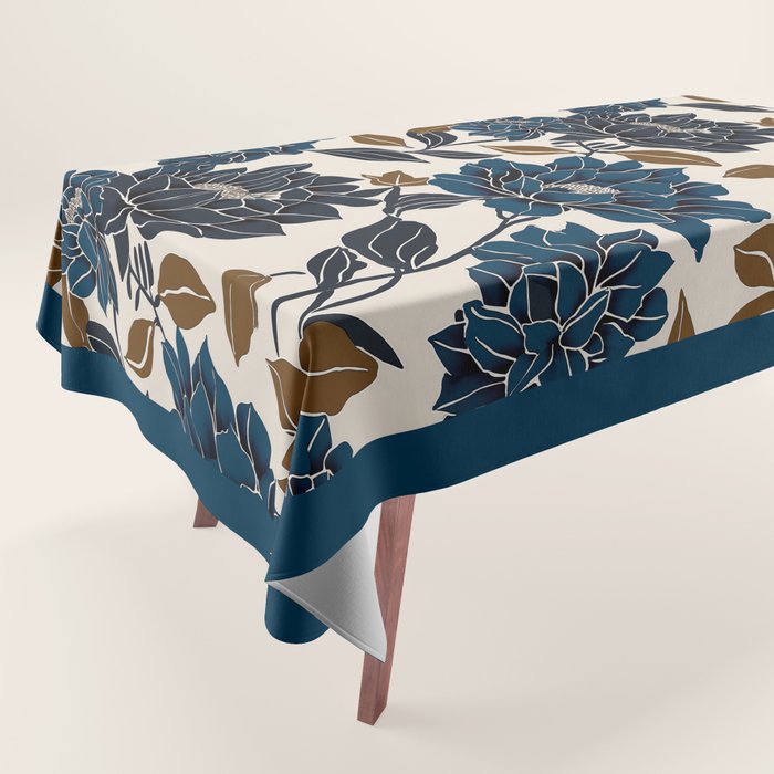 Modern Navy Floral Elegance Tablecloth Gallery Image 1