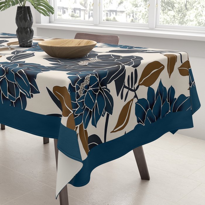 Modern Navy Floral Elegance Tablecloth Gallery Image 3