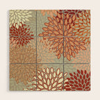 Festive, Floral Prints, Green, Terracotta, Red, Coloured Prints Wood Wall Art Gallery Image 1
