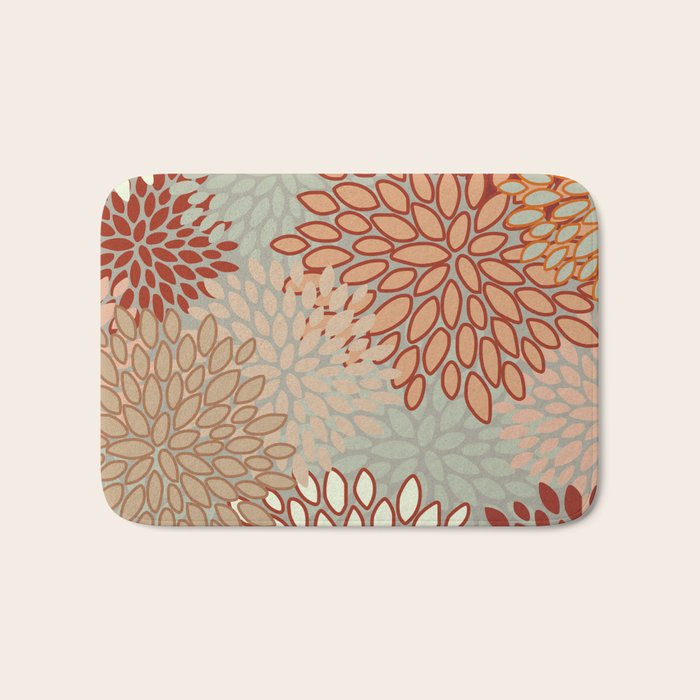 Festive, Floral Prints, Green, Terracotta, Red, Coloured Prints Bath Mat Gallery Image 1