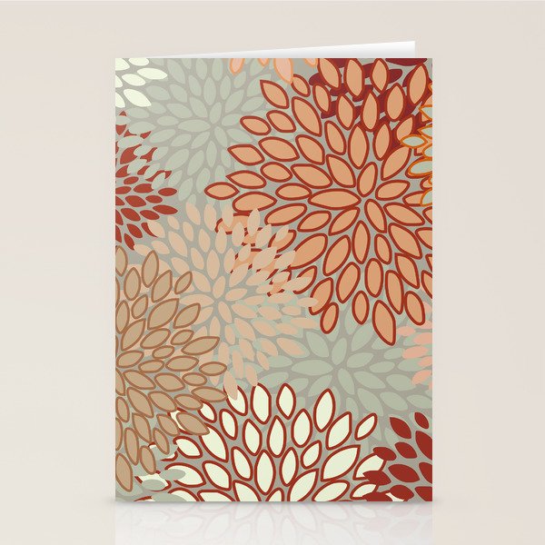 Festive, Floral Prints, Green, Terracotta, Red, Coloured Prints Stationery Card Gallery Image 2