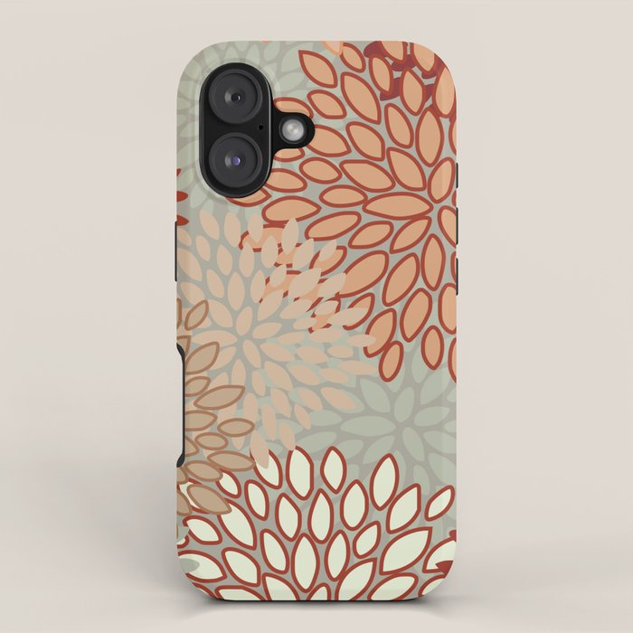 Festive, Floral Prints, Green, Terracotta, Red, Coloured Prints iPhone Case Gallery Image 1