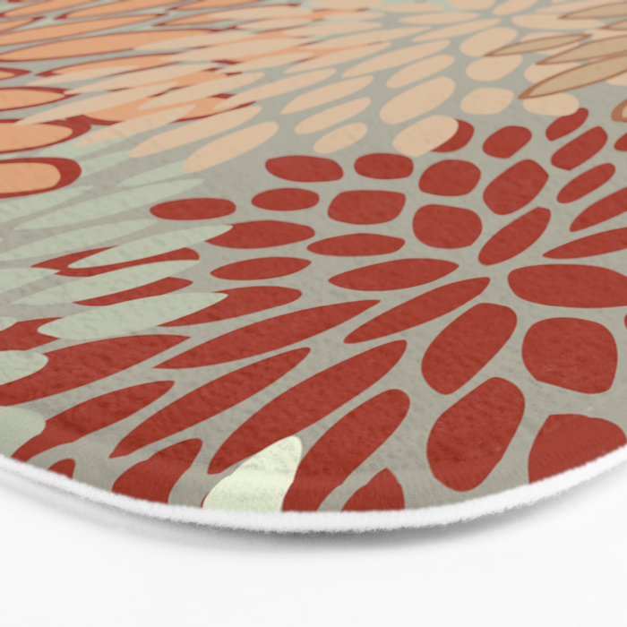 Festive, Floral Prints, Green, Terracotta, Red, Coloured Prints Bath Mat Gallery Image 3