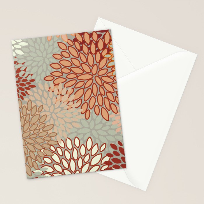 Festive, Floral Prints, Green, Terracotta, Red, Coloured Prints Stationery Card Gallery Image 2