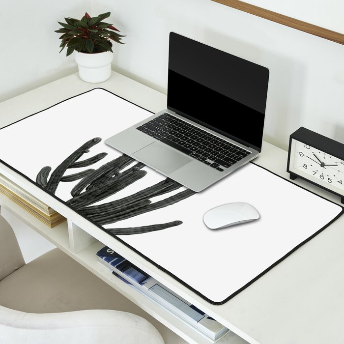 Black and White Cactus Desk Mat Gallery Image 2