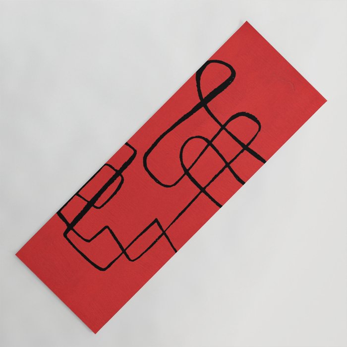 Minimalist Minimal Line Drawing Line Art Maze Red Painting Mid Century Modern Cool Retro Funky Trendy Yoga Mat Gallery Image 1
