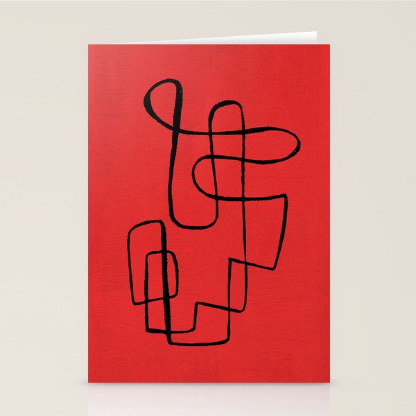 Minimalist Minimal Line Drawing Line Art Maze Red Painting Mid Century Modern Cool Retro Funky Trendy Stationery Card Gallery Image 1