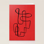 Minimalist Minimal Line Drawing Line Art Maze Red Painting Mid Century Modern Cool Retro Funky Trendy Stationery Card Gallery Image 2