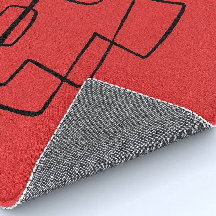Minimalist Minimal Line Drawing Line Art Maze Red Painting Mid Century Modern Cool Retro Funky Trendy Rug Gallery Image 4