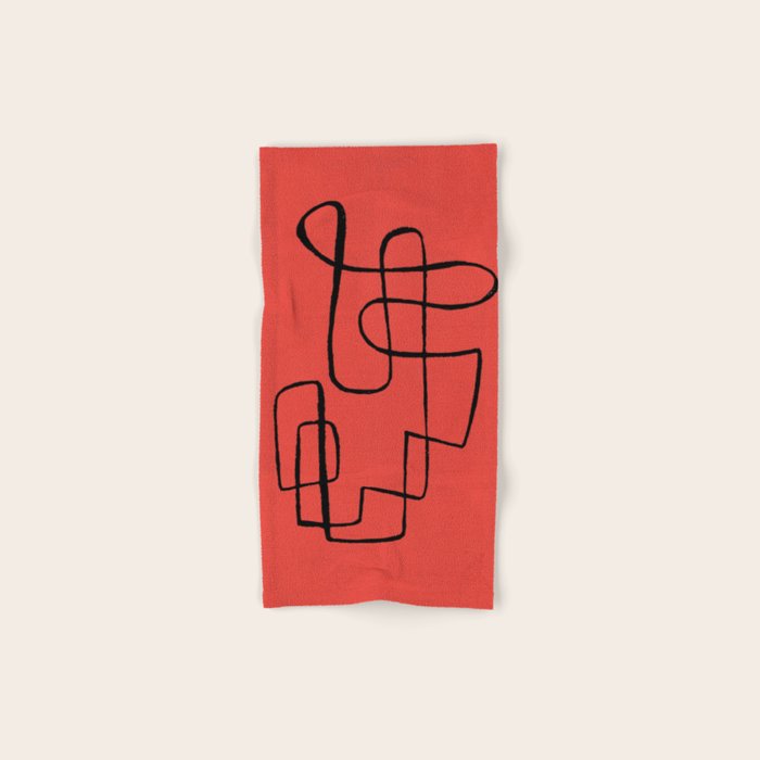 Minimalist Minimal Line Drawing Line Art Maze Red Painting Mid Century Modern Cool Retro Funky Trendy Bath Towel Gallery Image 1