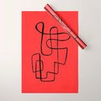 Minimalist Minimal Line Drawing Line Art Maze Red Painting Mid Century Modern Cool Retro Funky Trendy Wrapping Paper Gallery Image 1