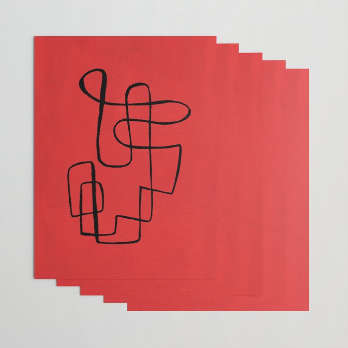 Minimalist Minimal Line Drawing Line Art Maze Red Painting Mid Century Modern Cool Retro Funky Trendy Wrapping Paper Gallery Image 3