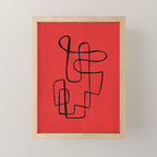 Minimalist Minimal Line Drawing Line Art Maze Red Painting Mid Century Modern Cool Retro Funky Trendy Mini Art Print Gallery Image 1