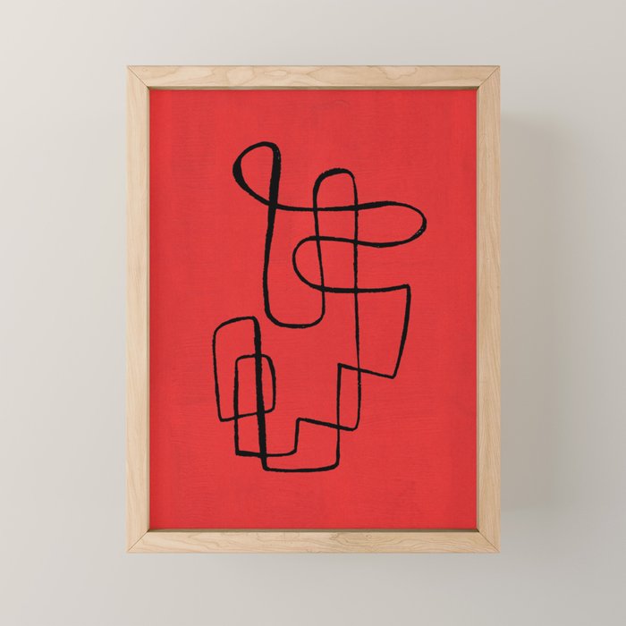 Minimalist Minimal Line Drawing Line Art Maze Red Painting Mid Century Modern Cool Retro Funky Trendy Mini Art Print Gallery Image 1