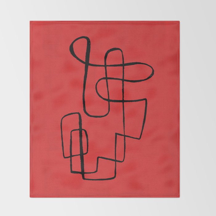 Minimalist Minimal Line Drawing Line Art Maze Red Painting Mid Century Modern Cool Retro Funky Trendy Throw Blanket Gallery Image 2