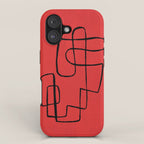 Minimalist Minimal Line Drawing Line Art Maze Red Painting Mid Century Modern Cool Retro Funky Trendy iPhone Case Gallery Image 1