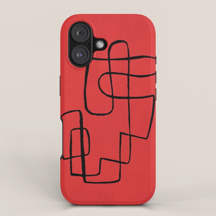 Minimalist Minimal Line Drawing Line Art Maze Red Painting Mid Century Modern Cool Retro Funky Trendy iPhone Case Gallery Image 1
