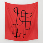 Minimalist Minimal Line Drawing Line Art Maze Red Painting Mid Century Modern Cool Retro Funky Trendy Wall Tapestry Gallery Image 4