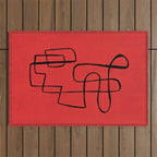 Minimalist Minimal Line Drawing Line Art Maze Red Painting Mid Century Modern Cool Retro Funky Trendy Outdoor Rug Gallery Image 1