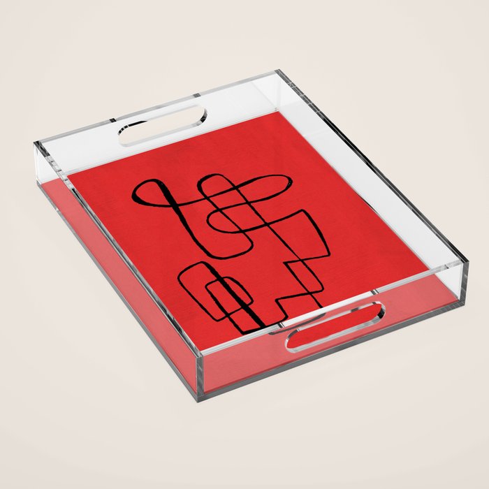 Minimalist Minimal Line Drawing Line Art Maze Red Painting Mid Century Modern Cool Retro Funky Trendy Acrylic Tray Gallery Image 1