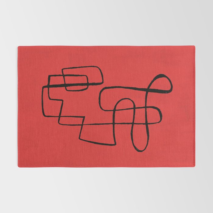 Minimalist Minimal Line Drawing Line Art Maze Red Painting Mid Century Modern Cool Retro Funky Trendy Rug Gallery Image 2