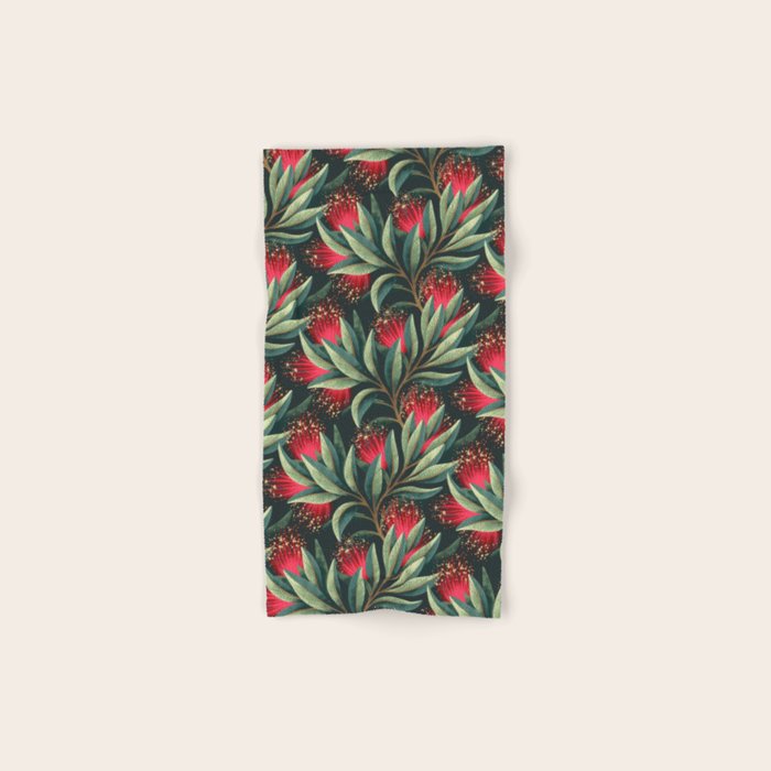 Pohutukawa - Red / Natural Green Bath Towel Gallery Image 1