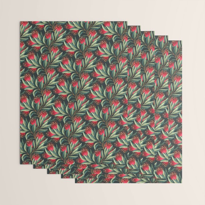 Pohutukawa - Red / Natural Green Wrapping Paper Gallery Image 3