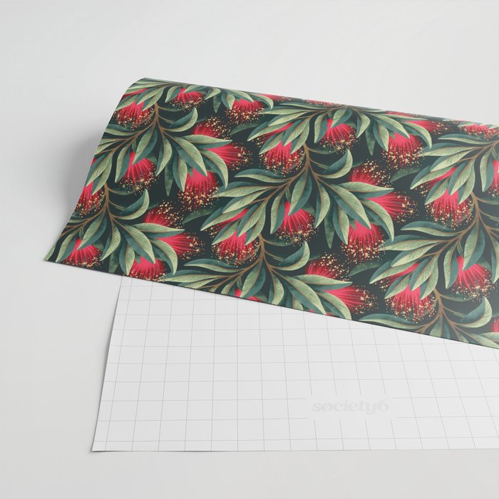 Pohutukawa - Red / Natural Green Wrapping Paper Gallery Image 2