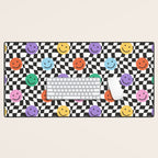 Colorful retro checkered happy face pattern Desk Mat Gallery Image 1