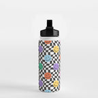 Colorful retro checkered happy face pattern Water Bottle Gallery Image 2