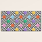 Colorful retro checkered happy face pattern Desk Mat Gallery Image 3