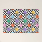 Colorful retro checkered happy face pattern Welcome Mat Gallery Image 1