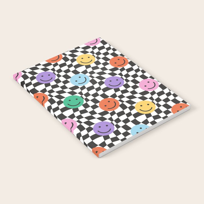 Colorful retro checkered happy face pattern Notebook Gallery Image 2
