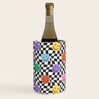 Colorful retro checkered happy face pattern Wine Chiller Gallery Image 3