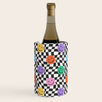 Colorful retro checkered happy face pattern Wine Chiller Gallery Image 1