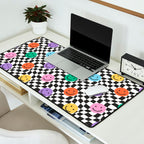 Colorful retro checkered happy face pattern Desk Mat Gallery Image 2