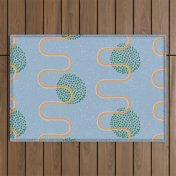 Abstract Fields in Blue-Grey & Green Outdoor Rug Gallery Image 1