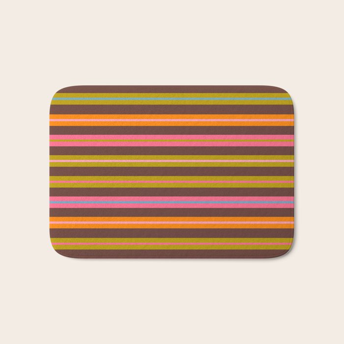 Eclectic Double Stripes Colorful Pattern with Brown Bath Mat Gallery Image 1