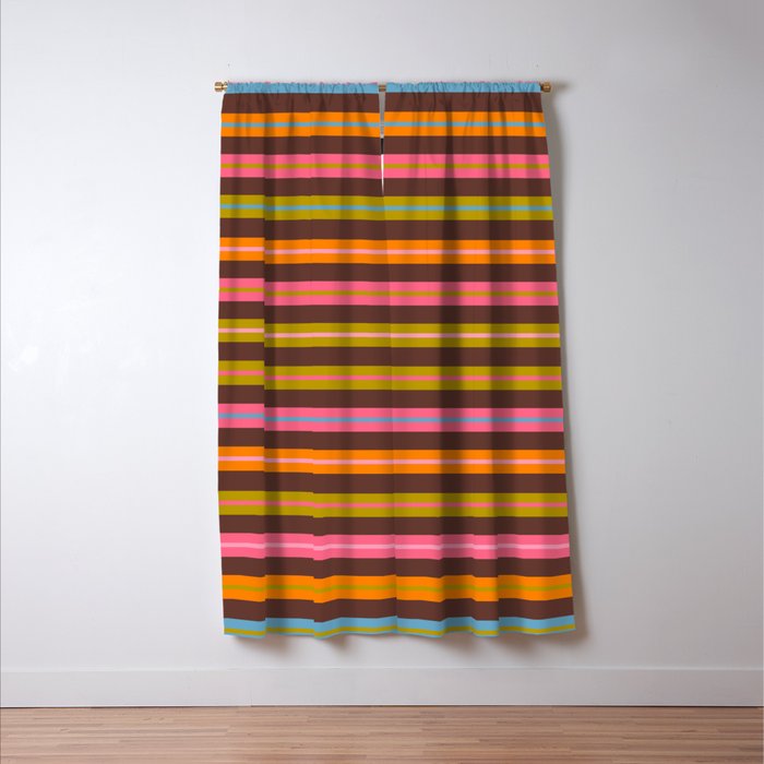 Eclectic Double Stripes Colorful Pattern with Brown Window Curtain Gallery Image 3