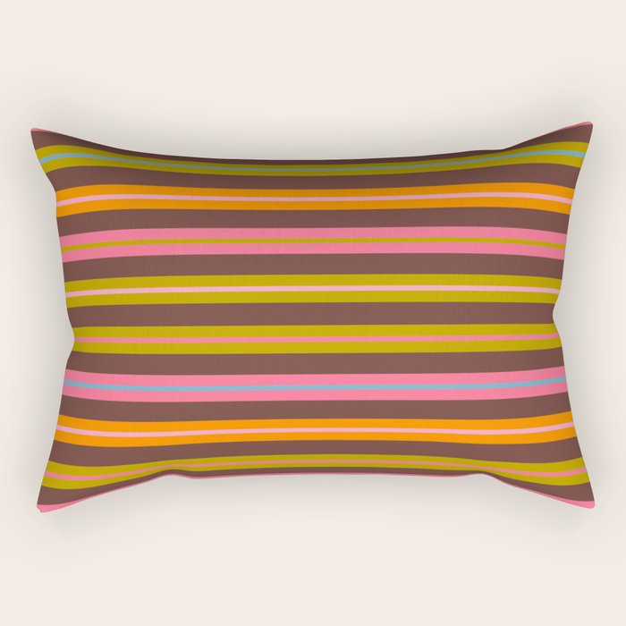Eclectic Double Stripes Colorful Pattern with Brown Rectangular Pillow Gallery Image 2