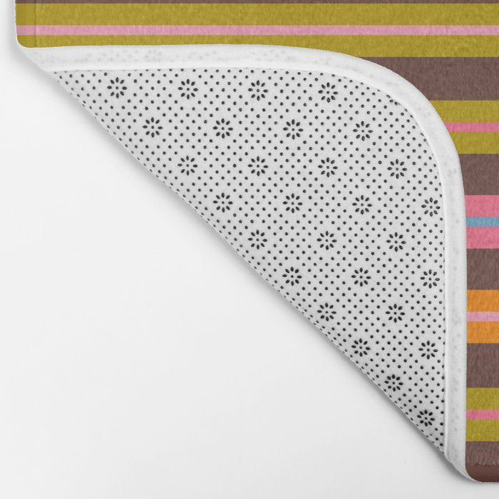 Eclectic Double Stripes Colorful Pattern with Brown Bath Mat Gallery Image 2