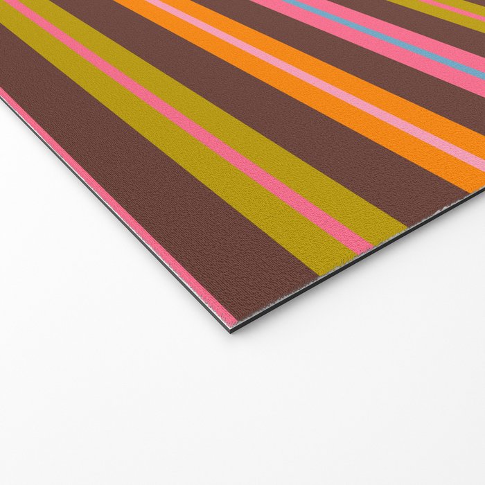 Eclectic Double Stripes Colorful Pattern with Brown Welcome Mat Gallery Image 2